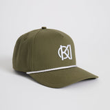 Green golf cap with a logo on a white background