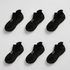 Six pairs of black socks with textured sole on a white background