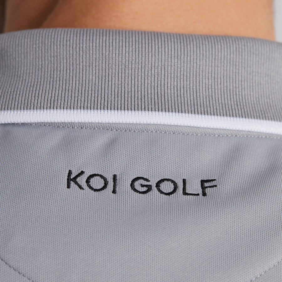 Close up grey golf polo back