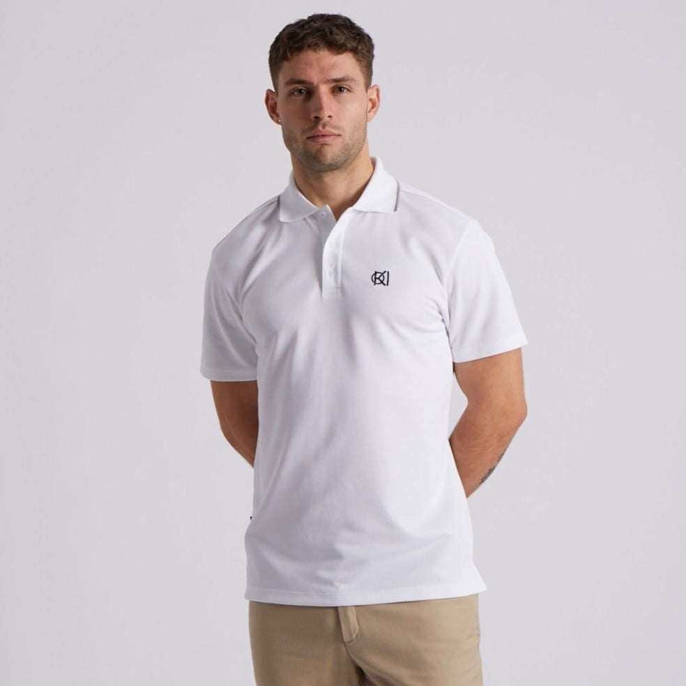 White and Teal Polka Dot Men's Golf Shirts